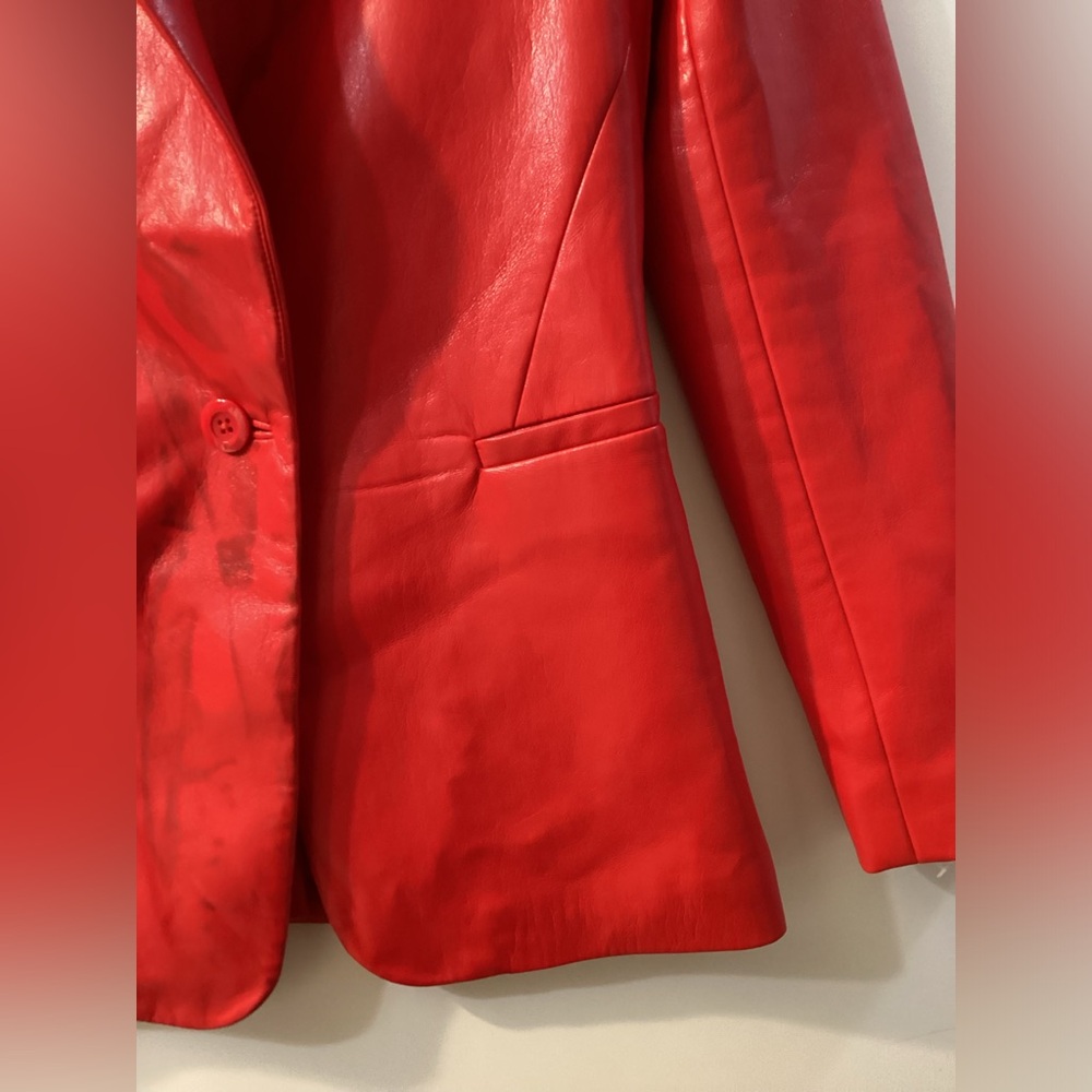 Alice + Olivia Red Macey Faux Leather Blazer Size 8 - Picture 6 of 16